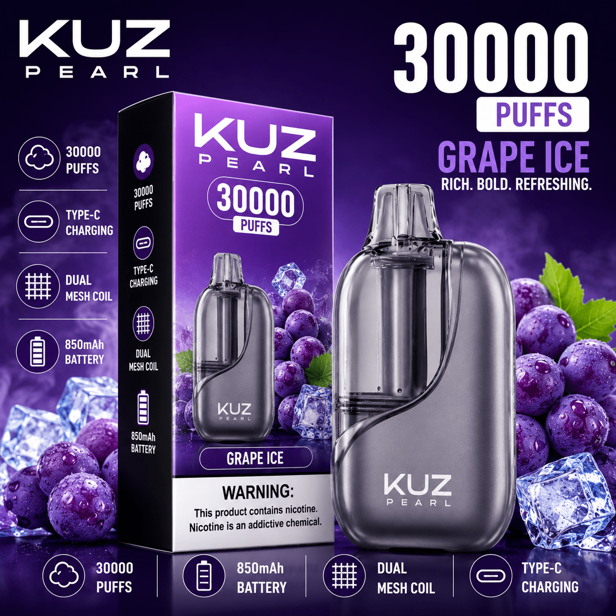 KUZ PEARL GRAPE ICE – 30000 PUFFS