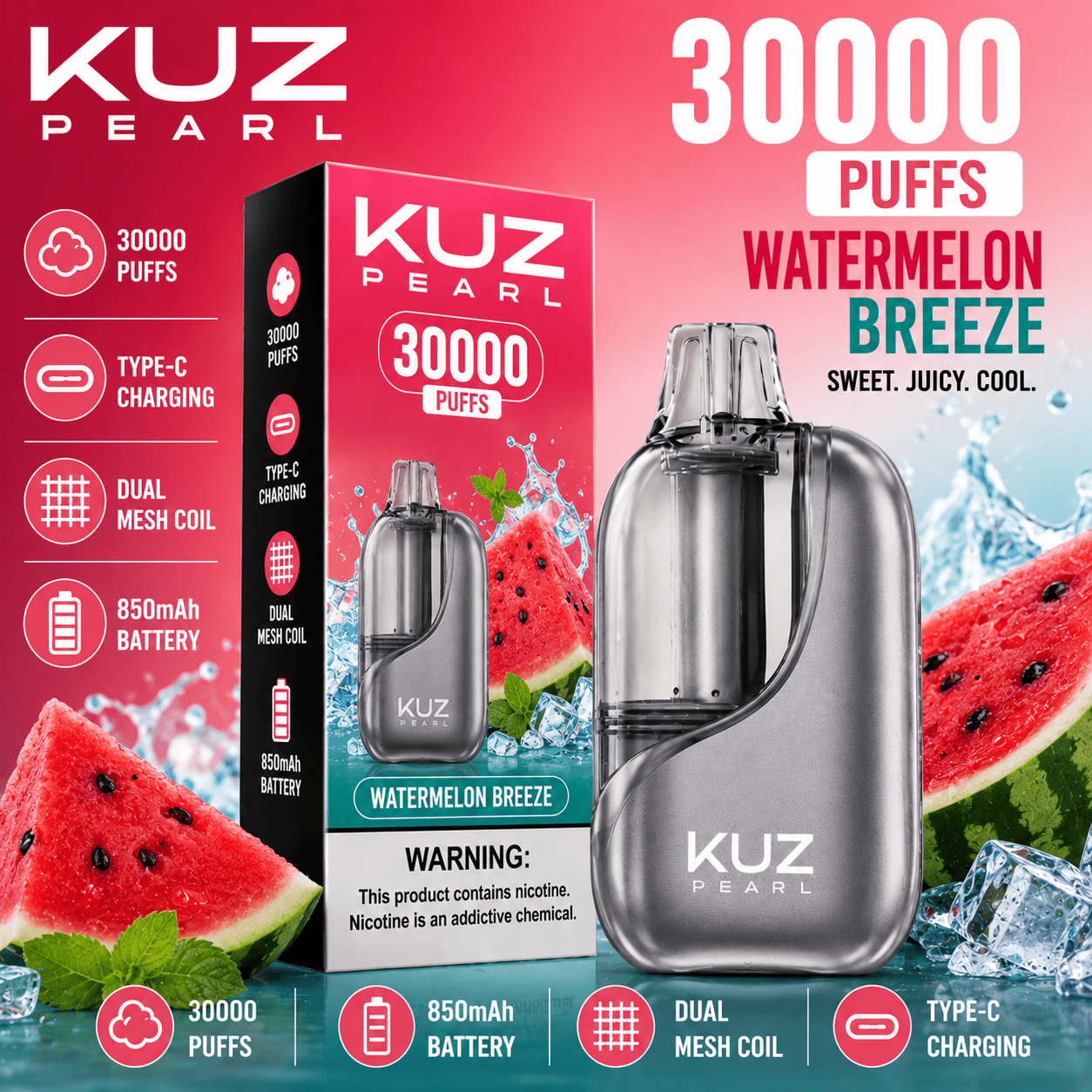 KUZ PEARL WATERMELON BREEZE – 30000 PUFFS