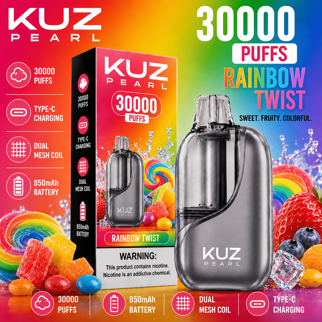 KUZ PEARL RAINBOW TWIST – 30000 PUFFS