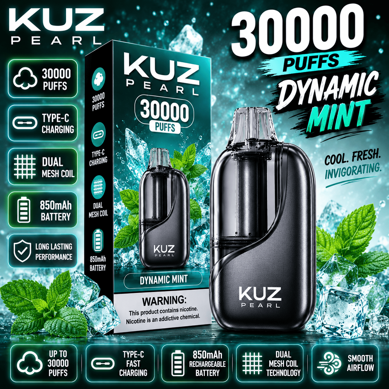 KUZ PEARL DYNAMIC MINT – 30000 PUFFS
